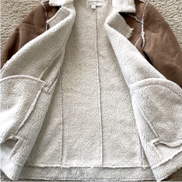 Tan Faux Suede Long Sleeve Moto Style Jacket - Picture 6 of 9